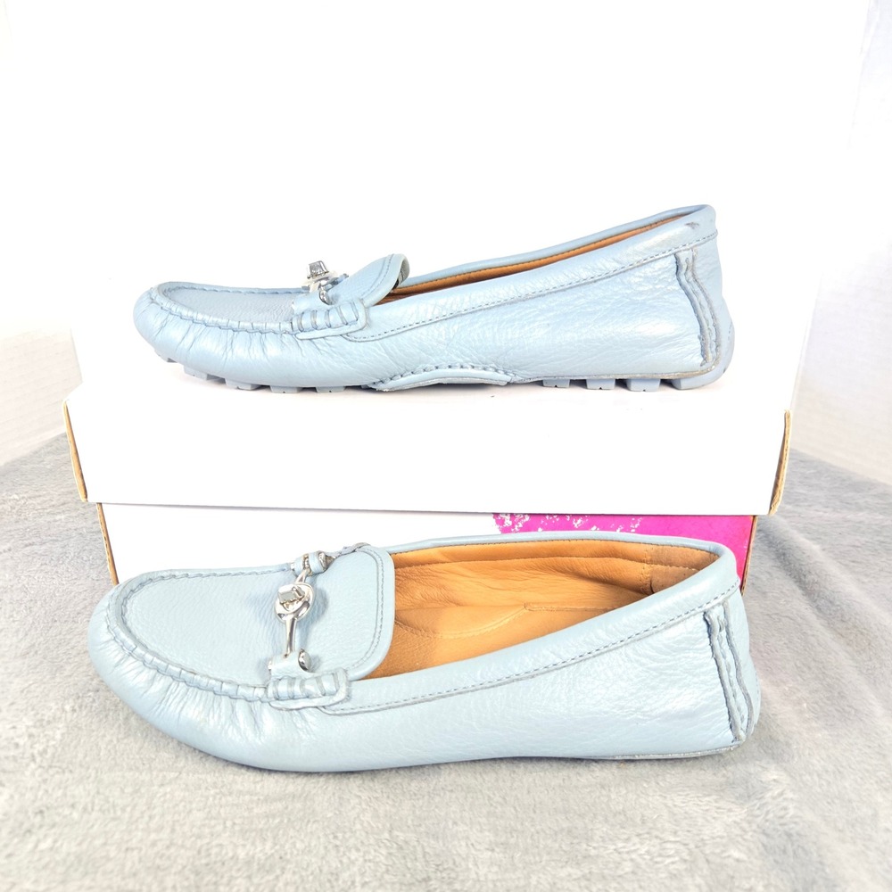 Coach Arlene Light Blue Pebble Leather Horsebit Driving Loafers Q7127 Size 9B